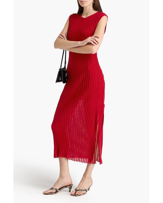 Loulou de Saison Red Ada Ribbed Cotton-blend Midi Dress