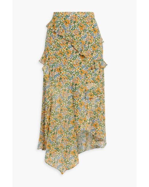 Veronica Beard Orange Eleonora Asymmetric Floral-print Silk Crepe De Chine Midi Skirt