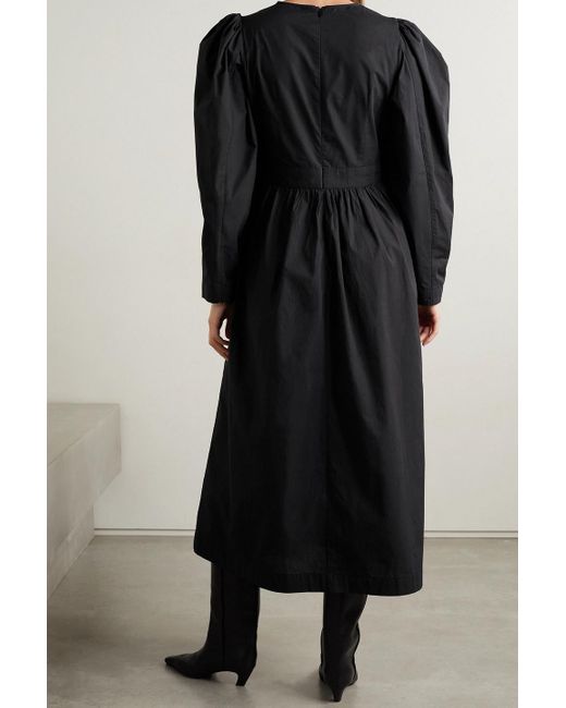 Sea Black Steph Gathered Cutout Cotton-poplin Midi Dress