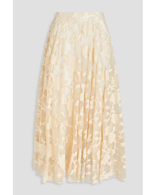 Gentry Portofino Natural Cotton-blend Fil Coupé Organza Midi Skirt