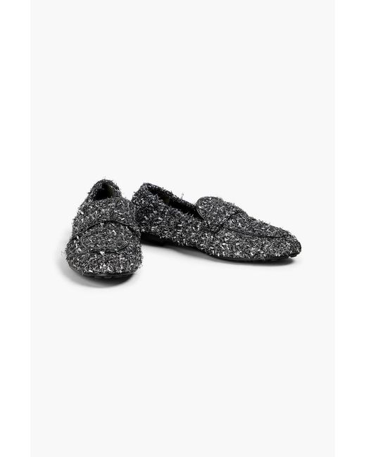 Tory Burch Black Sequin-Embellished Metallic Tweed Loafers