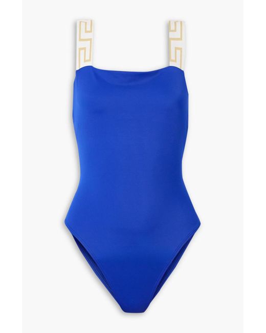 Versace Blue Greca Jacquard-trimmed Swimsuit