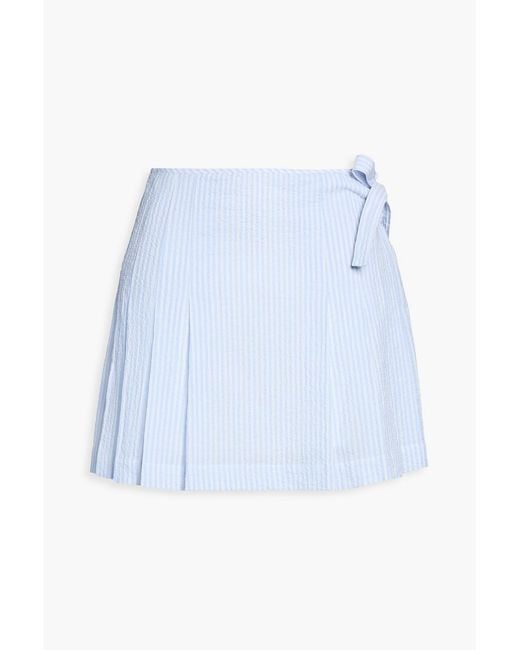Sandro Blue Pleated Striped Cotton-blend Seersucker Mini Skirt