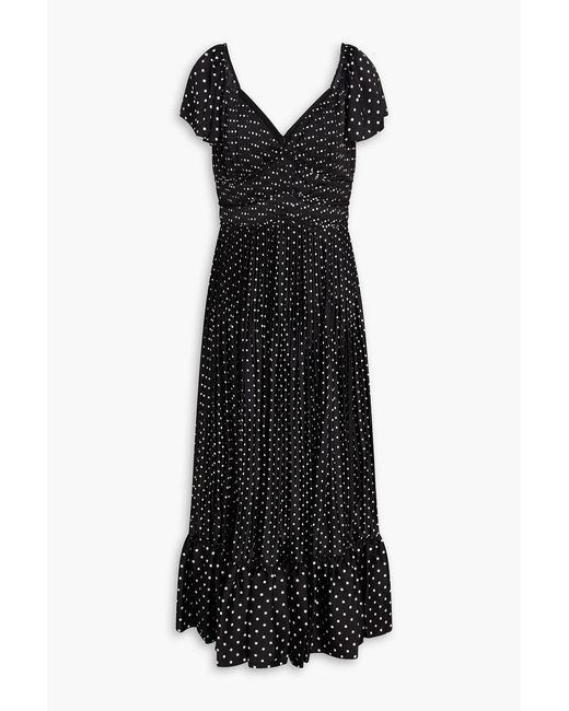 Polo Ralph Lauren Black Ruffled Polka-dot Satin Maxi Dress