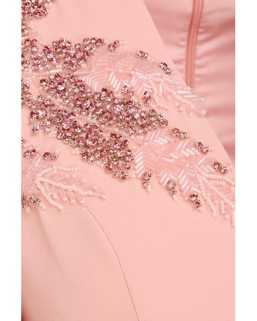 Rhea Costa Pink Dalia Embellished Cape-effect Twill Gown