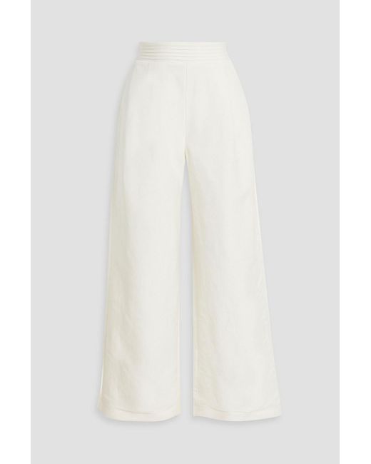 Aje. White Tate Pleated Linen-blend Wide-leg Pants
