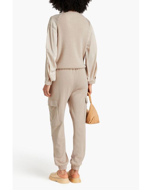 Brunello Cucinelli Natural Satin-paneled Ribbed Cashmere Sweater