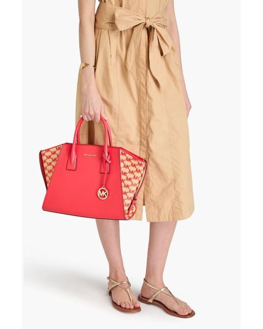 MICHAEL Michael Kors Pink Avril Pebbled-leather And Faux Raffia Tote