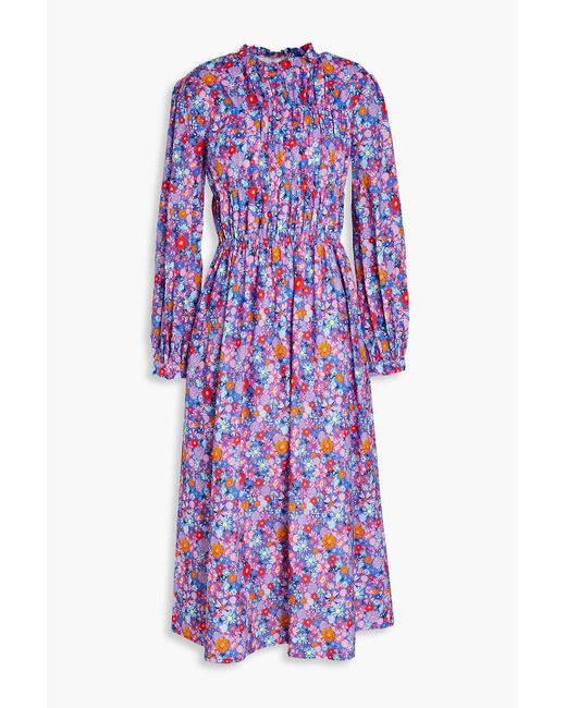 Olivia Rubin Purple Tammy Ruffled Floral-print Cotton Midi Dress