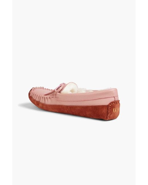 Australia Luxe Pink Bow-detailed Shearling And Pebbled-leather Loafers