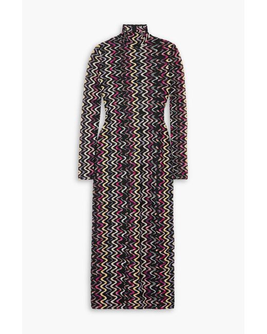 Missoni Black Jacquard-knit Wool-blend Turtleneck Maxi Dress
