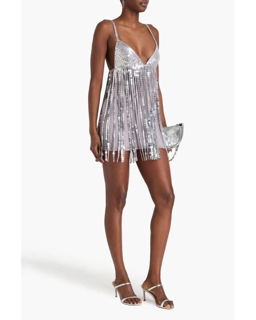 retroféte Metallic Fringed Embellished Georgette Mini Dress