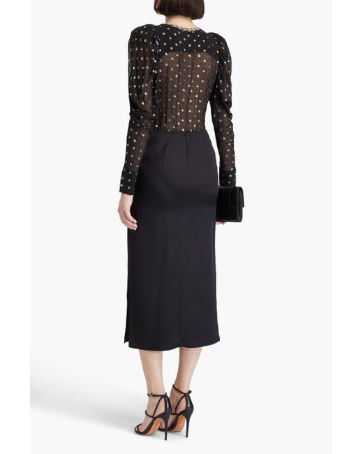 Camilla Black Embellished Printed Metallic Fil Coupé Silk-Blend Georgette And Jersey Bodysuit