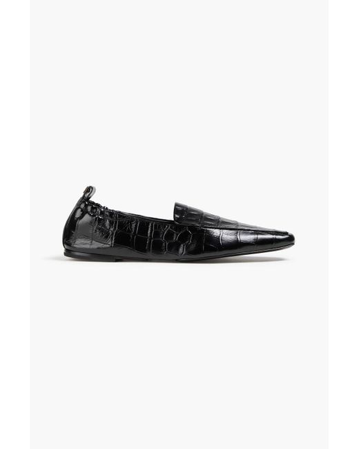 Totême  Black Travel Croc-Effect Leather Loafers
