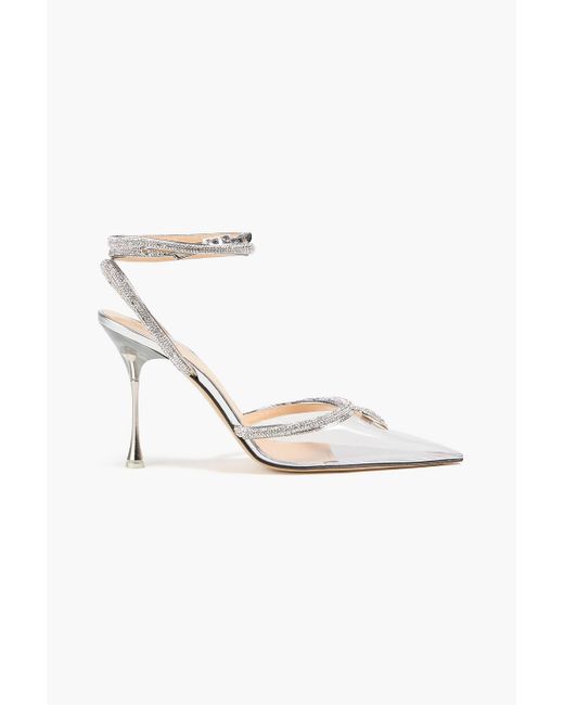 Mach & Mach White Crystal-embellished Leather And Pvc Pumps