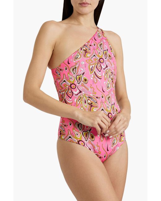 Emilio Pucci White One-shoulder Open-back Printed Swimsuit