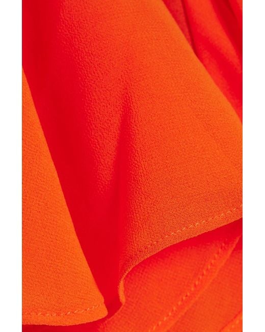 Badgley Mischka Orange Tie-neck Chiffon And Crepe Midi Dress