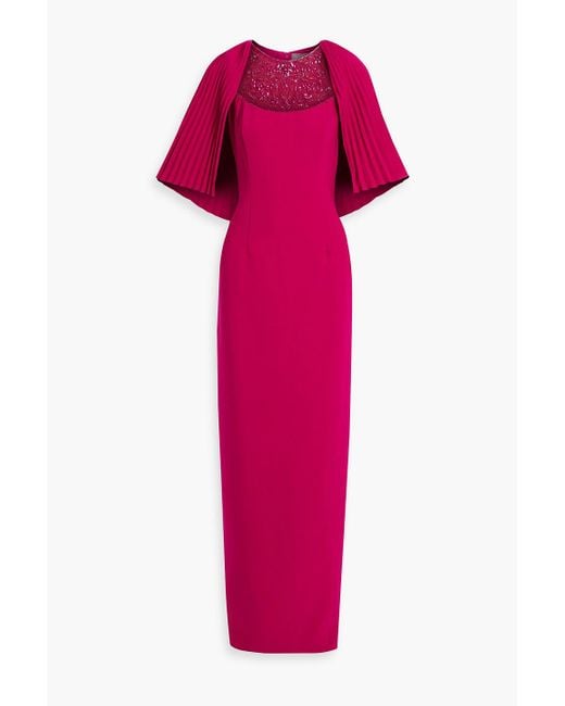 THEIA Pink Embellished Cape-effect Crepe Gown