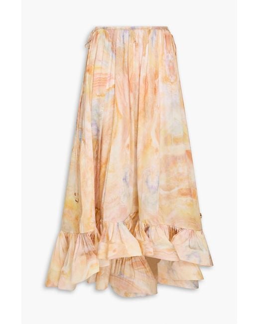 Zimmermann Natural Tiered Printed Silk-Satin Maxi Skirt