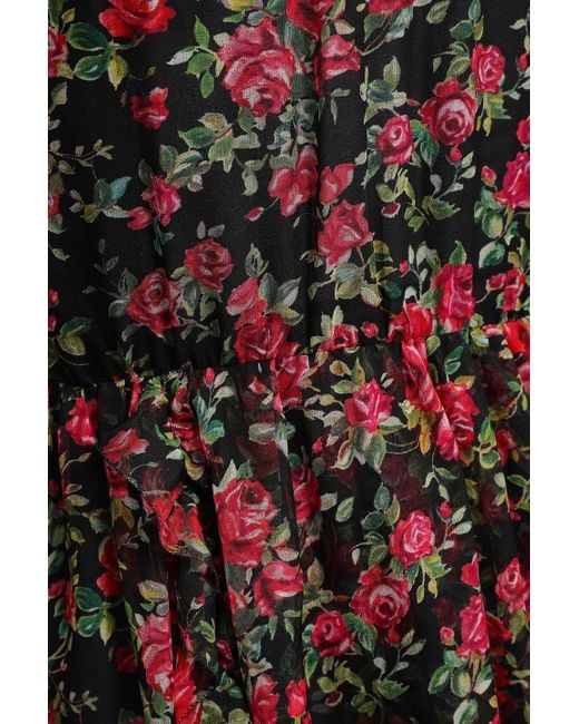 Dolce & Gabbana Purple Ruffle-trimmed Gathered Floral-print Silk-chiffon Midi Dress