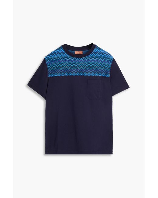 Missoni Blue Crochet-knit And Cotton-jersey T-shirt for men