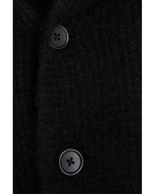 James Perse Black Hunky Waffle-Knit Hooded Cardigan for men