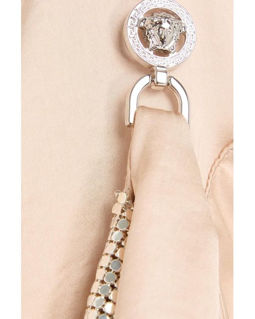 Versace Natural Embellished Draped Chainmail And Satin Dress