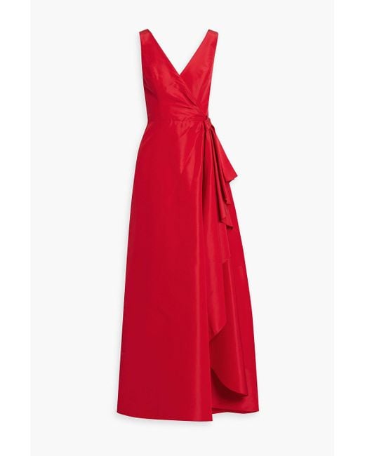 Carolina Herrera Red Wrap-effect Pleated Silk-faille Gown