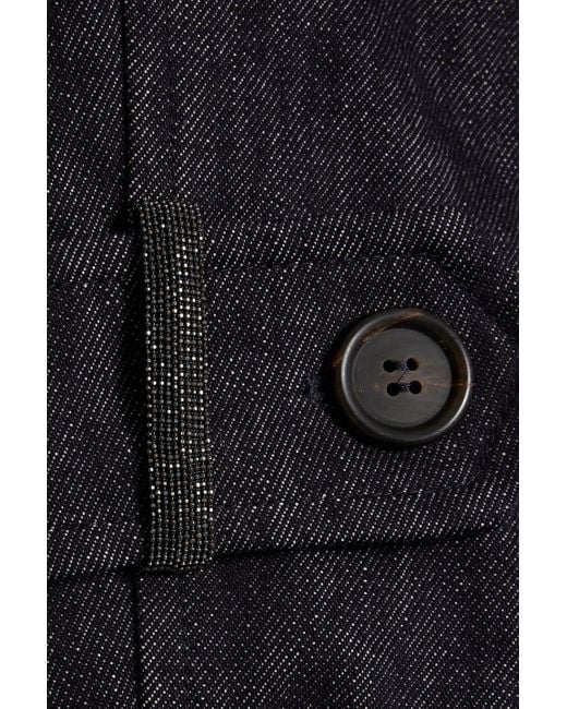 Brunello Cucinelli Black Bead-Embellished Denim Trench Coat