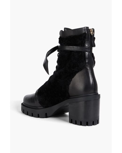 Alexandre Birman Black Clarita Bow-Detailed Shearling Combat Boots