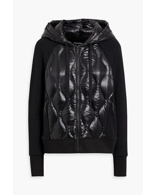Holden Black Fleece-Paneled Quilted Shell Down Hoodie