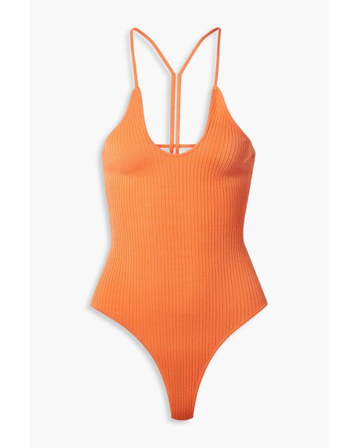 Dodo Bar Or Orange Faye Ribbed-knit Bodysuit