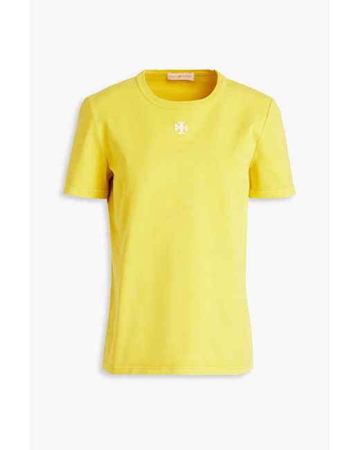Tory Burch Yellow Embroidered Cotton-jersey T-shirt