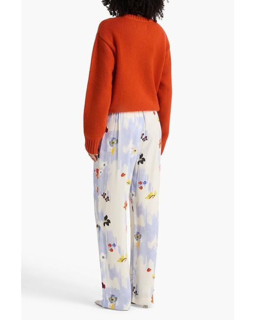 Stine Goya White Floral-Print Tencel Lyocell-Blend Satin Straight-Leg Pants