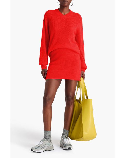 The Elder Statesman Red Nimbus Cashmere And Cotton-blend Mini Skirt