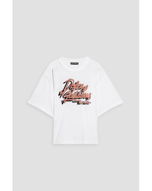 Dolce & Gabbana White Glittered Printed Cotton-jersey T-shirt