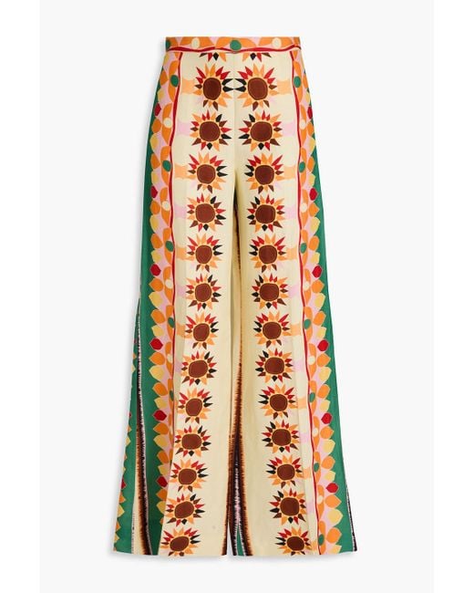 Sandro Orange Printed Slub Woven Wide-Leg Pants