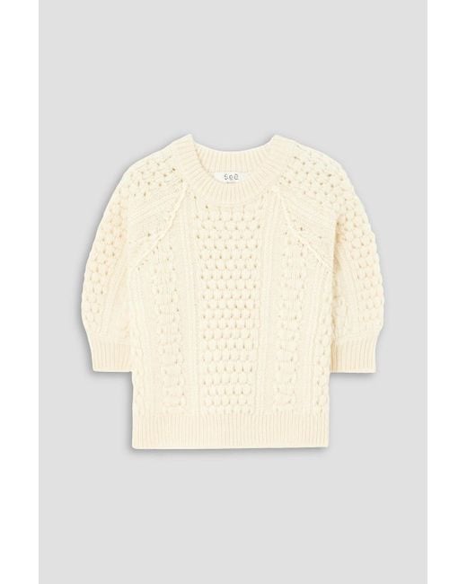 Sea Natural Leni Cotton Jersey-trimmed Cable-knit Wool Sweater