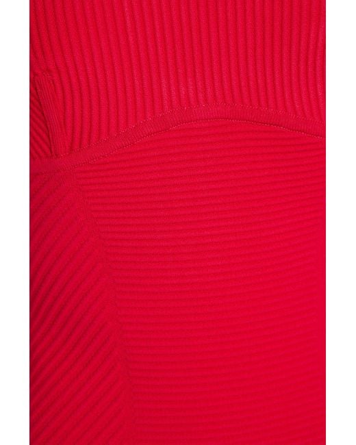 Hervé Léger Red Ribbed-knit Maxi Dress