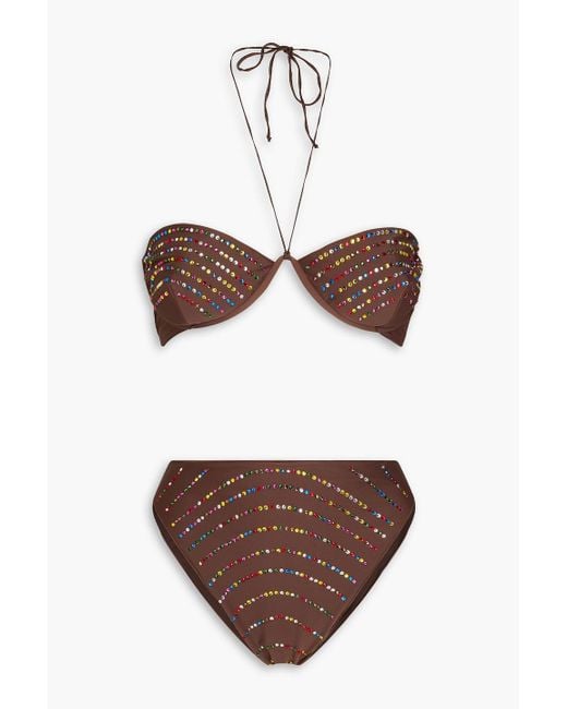 Oséree Gem Crystal-embellished Halterneck Bikini in Brown