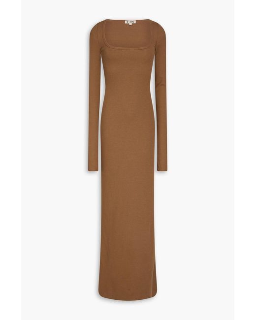 ÉTERNE Brown Ribbed Jersey Maxi Dress
