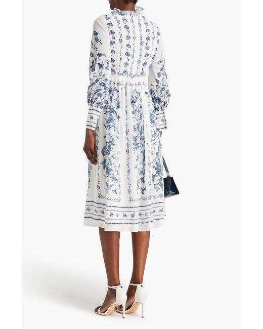 Erdem Blue Floral-Print Silk Crepe De Chine Midi Dress