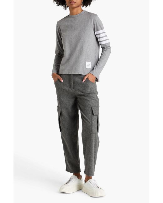 Thom Browne Gray Striped Cotton-Jersey Top