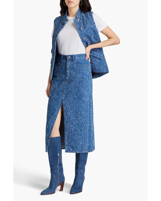 Rag & Bone Blue Clara midirock aus denim in distressed-optik