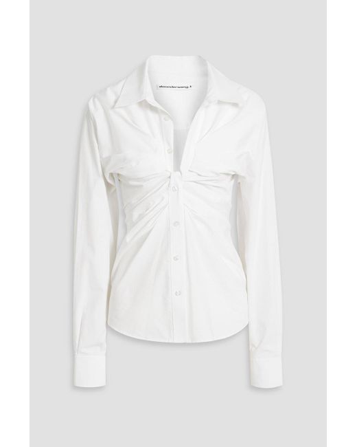 T By Alexander Wang White Ruched Cotton-poplin Shirt