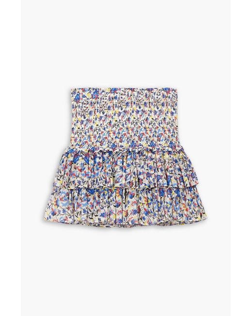 Isabel Marant White Naomi Shirred Tiered Printed Cotton-voile Mini Skirt