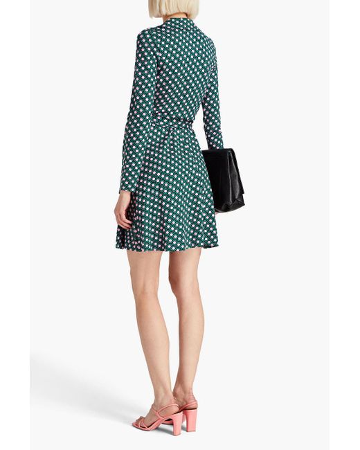 Diane von Furstenberg Green Demetria Printed Jersey Mini Wrap Dress