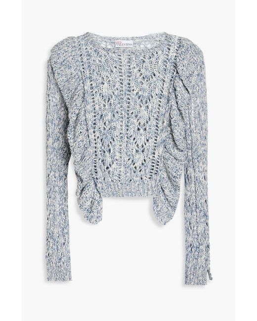 RED Valentino White Cropped Ruffled Cotton And Linen-blend Sweater