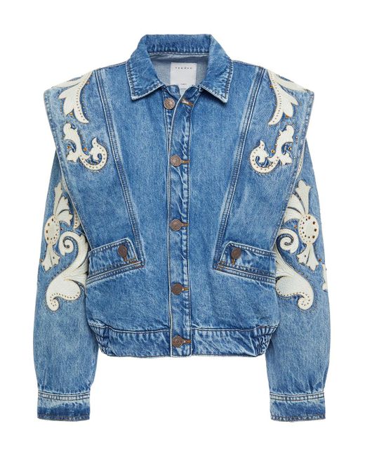 Sandro Blue Kevin Embellished Denim Jacket Mid Denim