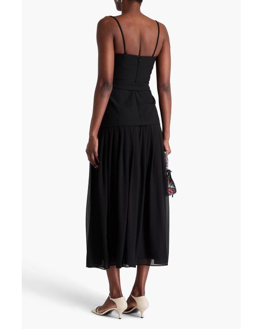 Nicholas Black Belted Crepe And Georgette Midi Dress